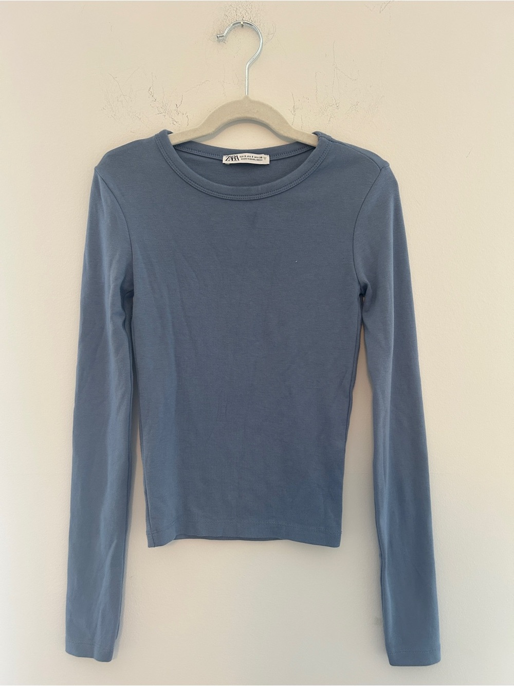 Zara Ribbed Crewneck Top - Dusty Blue